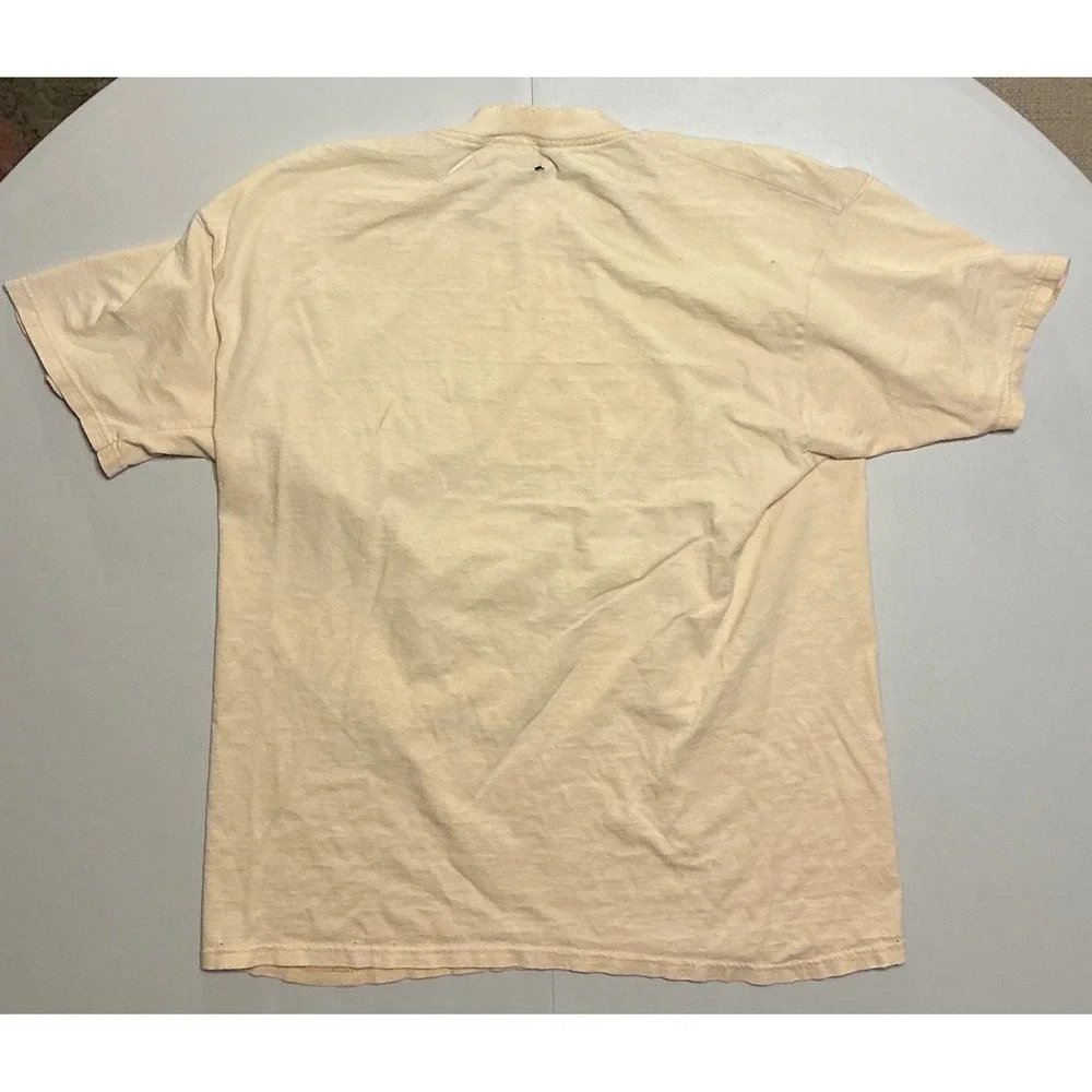 VTG USA Made Y2K Polo‎ Ralph Lauren  Cream Thrashed Distressed Cotton T Shirt XL